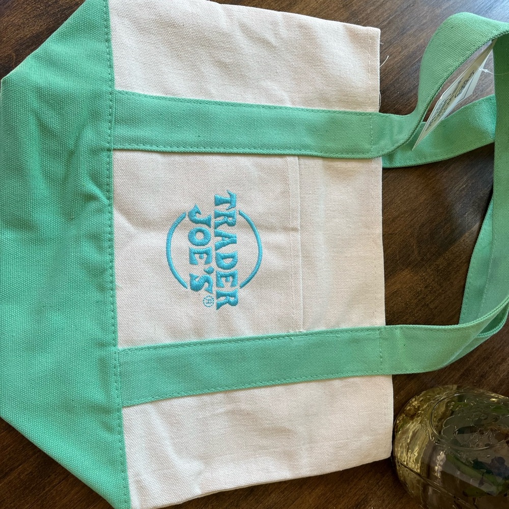 Trader Joe's Green and White Tote Bag - Picture 2 of 2